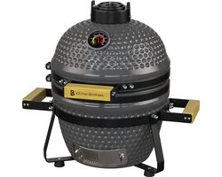 KitchenBrothers Kamado BBQ - BPA en PFAS Vrij - 13 Inch Houtskool Barbecue - 27⌀ cm - Deluxe Set - Egg BBQ met Accessoires inclusief Hoes - Grijs