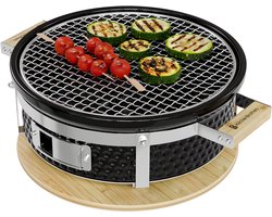KitchenBrothers Kamado Hibachi Grill - PFAS Vrij - Houtskool Barbecue - Shichirin Tafelgrill - Ronde BBQ - Keramische Barbecue - Zwart