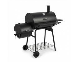 Lugia Houtskool BBQ met - Barbecue Smoker – 136 cm – Grote Grill 66x41 cm - Warmhoudrek – Zijtafel met Flessenopener – Zwart