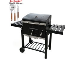 Luxoralife Houtskool BBQ- smokerbarbecue- PFAS Vrij - bbq houtskool- Verstelbaar Kolenrooster - 42x57cm Grilloppervlak - Zijpanelen - Zwart