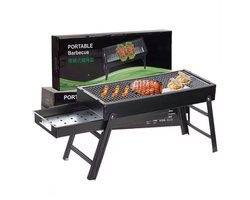 Opvouwbare Houtskool Barbecue – Draagbare Rechthoekige BBQ Grill – Voor Camping, Tuin, Picknick of Terras – Ultralicht Metaal – Zwart – 60x22x32 cm