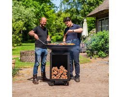 RJRoyal Living BBQ Plancha Grill Hermano XXL Blackline - Met pook en houtopslag Ø80cm 8mm