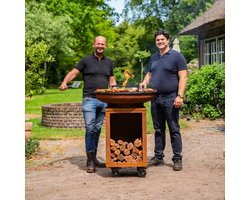 RJRoyal Living BBQ Plancha Grill Hermano XXL Cortenstaal - Met pook en houtopslag Ø80cm 8mm