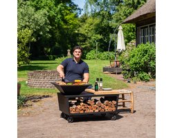 RJRoyal Living Plancha grill BBQ Compania grillring met snijplank en hoes en houtopslag vuurschaal rvs buitenkeuken grillring voor buiten