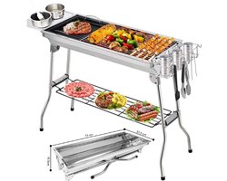 RVS Barbecue - Houtskool Grill - BBQ - Roestvrijstaal - 73 x 34 CM - Inclusief kookgereedschap - Zilverkleurig - RVS