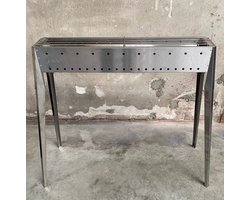 Spiedini Saté-bbq Java 80 - Luxe, dubbelwandige houtskoolbarbecue met horizontaal rooster voor sate of andere spiesjes - 80 cm lang, 11 cm breed, 83 cm hoog - Materiaal: roestvrijstaal