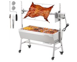 Spitbarbecue - Houtskool Spitgrill met Draaispit - Capaciteit 61 kg - Elektromotor 42 W - Voor Heel Varken/Lam/Geit - Roestvrijstalen Braadslede - Vergrendelbare Wielen