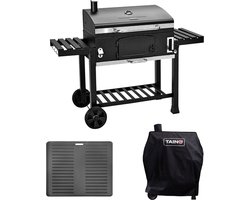TAINO HERO XXL Set - Houtskoolgrillhoes Grillplaat Gietijzeren Houtskoolgrill Grillwagenset HERO XXL + Kap + Plaat