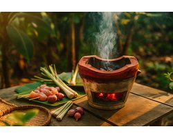 Thaise Kookpot 'Tao' – BBQ Steen Tafelmodel – Traditionele Stenen Stove 33x33x17 cm