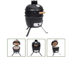 The Living Store Kamado barbecue 2-in-1 56 cm keramiek zwart - Keramische Bbq - Kamado Grill - Houtskool Barbecue - Outdoor Keuken - Barbecue Set
