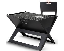 Travelhawk Houtskool BBQ - Barbecue Houtskool - Opvouwbaar - 44x32cm Grilloppervlak - Gelegeerd Staal - Zwart