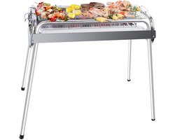 Uten bbq houtskool - barbecue houtskool - Houtskoolbarbecues - XL - Verstelbare hoogte - Camping barbecues- Barbeque - Grilloppervlak (L x B) 60 x 26 cm - RVS