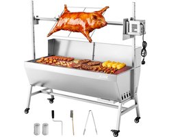 VEVOR Rotisserie Grill 38W Speenvarken Grill Lam Grill Houtskool Grill (1218 mm Grilllengte) met 60 Kg Draagvermogen & Wielen & 4-Voudige Hoogteverstelling & Beschermhoes, Elektrische Grillset Voor Kamperen