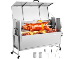 VEVOR Rotisserie Grill 38W Speenvarken Grill Lam Grill Houtskool Grill (132 cm Grilllengte) met 60 Kg Draagvermogen & Wielen & 4-Voudige Hoogteverstelling & Deksel, Roestvrijstalen Elektrische Grillset Voor Kamperen