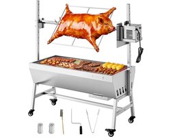 VEVOR Rotisserie Grill 38W Voor Speenvarken, Lamsvlees Of Houtskool (94 cm Grilllengte) met Een Draagvermogen van 60 Kg, Wielen En 7-Voudige Hoogteverstelling, Roestvrijstalen Elektrische Grillset Voor Kamperen En Buitengebruik