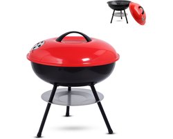 Vhorec - Winter Draagbare Houtskool BBQ – Tafel BBQ - Compacte Tafelbarbecue met Deksel & Ventilatie – 36 ⌀ cm - Mini BBQ - Ideaal voor Camping, Balkon & Picknick