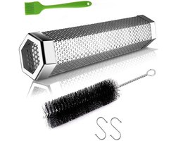 Vitdipy - Smokerbox - 31x5x5cm - BBQ Rookbuis - Rookbox - Rookbuis - Rookgenerator - Smoker tube - Geschikt voor elektrische, gas-, houtskool en pelletgrill barbecues - Met haak en borstel - RVS