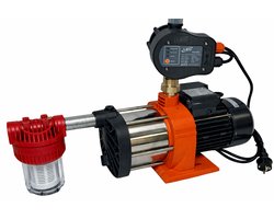 LEO XCM/4 zelfaanzuigende meerwaaierige pomp 5,5 m³/h met presscontrol + aanzuigfilter compleet gemonteerd