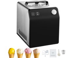 2QT Automatische ijsmachine, Ingebouwde compressor, 4 modi, Roestvrijstalen sorbet- en gelatomaker, Digitaal display, Geen voorvriezen, Elektrisch