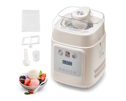 Automatische IJsmachine - Met Ingebouwde Compressor - 1 Liter Inhoud - Zonder Voorvriezen - 4 Programma's - Gelato/Roomijs/Sorbet/Frozen Yoghurt - Wit