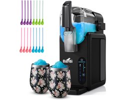 Bardi Slush Hero® Combi – Slushmachine 2,6L + 2 Thermoscups Bloemetjes + 12 Slush Lepelrietjes – Voor Slushies, Milkshakes, Frappé & Frozen Cocktails – Zelfreinigend – zwart