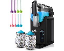 Bardi Slush Hero® Combi – Slushmachine 2,6L + 2 Thermoscups White Flower + 12 Slush Lepelrietjes – Voor Slushies, Milkshakes, Frappé & Frozen Cocktails – Zelfreinigend – zwart