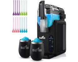 Bardi Slush Hero® Combi – Slushmachine 2,6L + 2 Thermoscups Zwart+ 12 Slush Lepelrietjes – Voor Slushies, Milkshakes, Frappé & Frozen Cocktails – Zelfreinigend – zwart