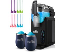 Bardi Slush Hero® Combi – Slushmachine - Slush Puppy Maker 2,6L + 2 Thermoscups Blauw + 12 Slush Lepelrietjes – Voor Slushies, Milkshakes, Frappé & Frozen Cocktails – Zelfreinigend – zwart