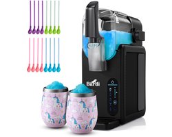 Bardi Slush Hero® Combi – Slushmachine - Slush Puppy Maker 2,6L + 2 Thermoscups Unicorn + 12 Slush Lepelrietjes – Voor Slushies, Milkshakes, Frappé & Frozen Cocktails – Zelfreinigend – zwart