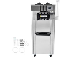 Commerciële ijsmachine 21-31L/u Vrijstaande softijsmachine met 3 smaken, 2 x 4,3L roestvrijstalen container, LED-bediening, automatische reiniging, nachtkoeling