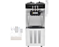 Commerciële ijsmachine, 34-44 l/u capaciteit, 1850 W, vrijstaande softijsmachine met 3 smaken, 2 x 9 L roestvrijstalen containers, LED-bedieningspaneel, één cilinder en nachtkoeling