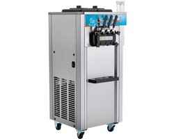 Commerciële softijsmachine, 21-31 l/u output, vrijstaand model met 3 smaken, 2 x 5,5 l roestvrijstalen cilinders, LED-bedieningspaneel, automatische voorkoeling, geschikt voor restaurants en bars