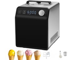 Compressor-IJsmachine - Huishoudelijke Ijsmaker - Capaciteit 2 L - Vermogen 180 W - Drie Programma's - Sorbet/Gelato/Frozen Yoghurt - Laag Geluidsniveau - Zwart
