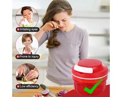 Groente- en uienhakker300Milliliter handmatige keukenmachine, huishoudhakker met trekkoord, vleesmolen, keukenhulpmiddel, rood