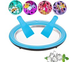 IJsblokjesmachine Snelle Productie Roestvrij Staal Levensmiddelenkwaliteit - Rol-ijsmachine Met 2 Spatels - Bevroren Yoghurt Sorbet en IJs (Blauw)