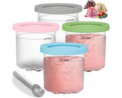 IJshouder geschikt voor Ninja Creami bekers, bakjes - 4 stuks - met deksel - geschikt voor NC300 & NC301 serie & NC299AMZ - Accessoires - BPA-vrij - Roze Groen Blauw Grijs