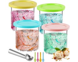Ijsmachine Containers - Dessert Bekers - Zelf IJs Maken - Lekvrije Deksel - 4 Stuks 700ml - Wit