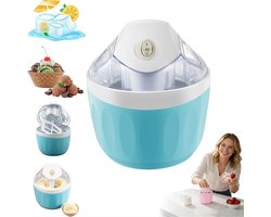 Ijsmachine - Roomijsmachine - Sorbetmaker - Mini ijsmachine - Elektrisch - One-touch bediening - Zelf ijs maken - Voor frozen yogurt en gelato - Voor thuis en keuken - Compact - Hemelsblauw