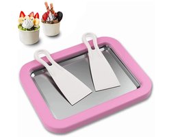 Ijsrolletjes Maker Set - Roestvrijstalen Schotel met Antislip Rand + 2 Spatels - Perfect voor Ijswerk, Frozen Yoghurt & Desserts
