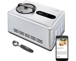 MEDION slimme ijsmachine met compressor (zelfkoeling, app bediening incl. ijsrecepten, LED display, 2 liter, yoghurtijs, roestvrij staal, MD12170)