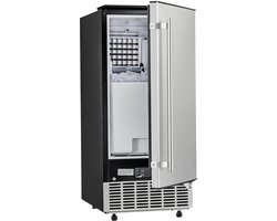 Onderbouw-inbouw-ijsmachine - capaciteit 36 kg/dag, roestvrij staal, omkeerbare deurscharnier, voor commerciële en particuliere keukens, elektrische afvoer
