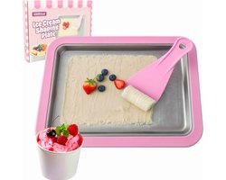Rolled Ice Cream Maker - Zelf IJs Maken - Incl. 2 Spatels en Receptenboekje - Zonder stroom - Koelt tot -18°C - Teppanyaki - IJsmaker IJsmachine - IJsrolplaat - Roze - Löwenthal