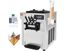 VEVOR Commerciële Ijsmachine 18-28L/u 3 Smaken Italiaanse Ijsmachine 2 x 5.5L Trechter LCD-paneel Automatische Voorkoeling Reiniging voor Yoghurt Koffie Snackbar Restaurant
