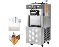 VEVOR Commerciële Ijsmachine, 34-44 l/u Vermogen, 1850 W, Vrijstaande Softijsmachine met 3 Smaken, 2 x 9 L Roestvrijstalen Container, LED-paneel Gebruik van Één Cilinder en Nachtelijke Koeling