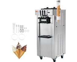 VEVOR Commerciële Ijsmachine IJsmachine 21-31L/u Vrijstaande Softijsmachine met 3 Smaken, 2 x 4.3L Roestvrijstalen Container, LED-paneel, Automatische Reiniging, Nachtelijke Koeling