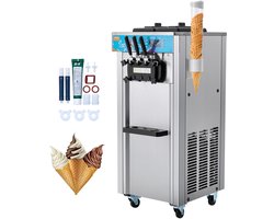 VEVOR Commerciële Softijsmachine, 21-31 l/u Output, Vrijstaande Softijsmachine met 3 Smaken, 2 x 5.5 l Roestvrijstalen Cilinders, LED-paneel, Automatische Voorkoeling, voor Restaurantbars