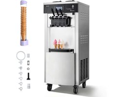 VEVOR Commerciële Softijsmachine 2200 W, Vrijstaande Ijsmachine met Een Productiecapaciteit van 20-28 L/U, met 3 Smaken en 2 Containers (6 L), voorkoeling en Zelfreiniging voor Snack- en Dessertwinkels.