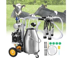 VEVOR Elektrische Koeienmelkmachine, 304 Roestvrijstalen Emmer Van 6,6 Gal/25 Liter, Automatische Pulsatievacuümmelker, Draagbare Melker met Voedselsiliconenbeker En Slangen, Instelbare Druk