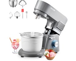 VEVOR IJsmachine 1,7L Staande Mixer 6-snelheden met LED-digitaal Display & Timer & Roerpeddel & Deeghaak & Spatbescherming, voor Doe-het-zelf Bevroren Yoghurt, Fruitgelato Sorbet, 1400W, Grijs