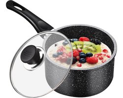 18 cm Melkpan met Deksel - 2 liter Steelpan - Inductie Kookpan met Anti-aanbaklaag - Afneembare Handgreep - Universeel inductiekookplaten - Alle Warmtebronnen